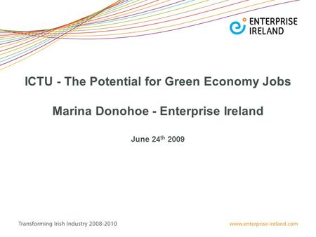ICTU - The Potential for Green Economy Jobs Marina Donohoe - Enterprise Ireland June 24 th 2009.