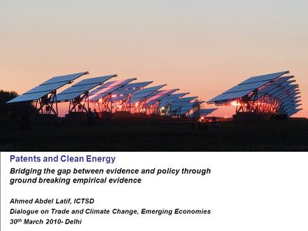 XX.XX.2009 Patents and Clean Energy: Bridging the gap between evidence and policy Seite 1 Patents and Clean Energy Bridging the gap between evidence and.