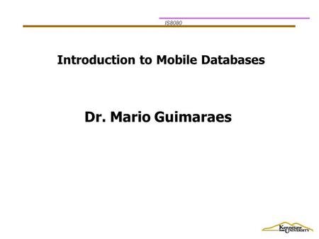 IS8080 Introduction to Mobile Databases Dr. Mario Guimaraes.