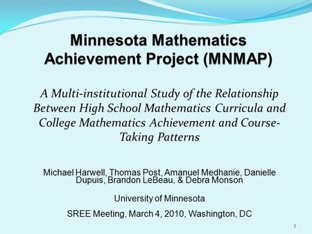 A Multi-institutional Study of the Relationship Between High School Mathematics Curricula and College Mathematics Achievement and Course- Taking Patterns.