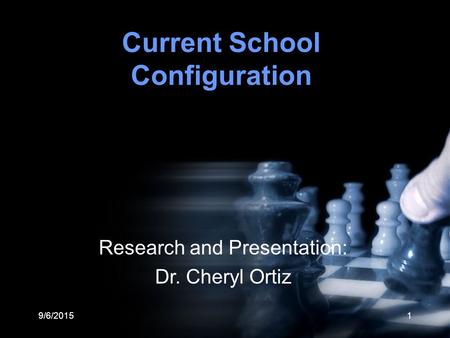 9/6/20151 Current School Configuration Research and Presentation: Dr. Cheryl Ortiz.