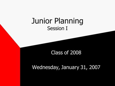 Junior Planning Session I Class of 2008 Wednesday, January 31, 2007.