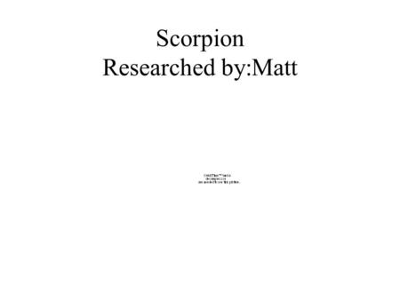 Scorpion Researched by:Matt. Scorpion Habitat Brazilion forests, British Columbia, North Carolina, and even the Himalayas.