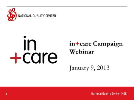 1 in+care Campaign Webinar January 9, 2013. 2 Ground Rules for Webinar Participation Actively participate and write your questions into the chat area.