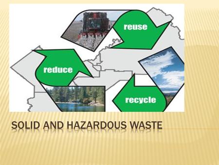 Solid Waste-unwanted soilds  Municipal Soild Waste-garbage  Industrial Solid Waste-indirect  Hazardous (Toxic) Waste-threatens human health=toxic/flammable.