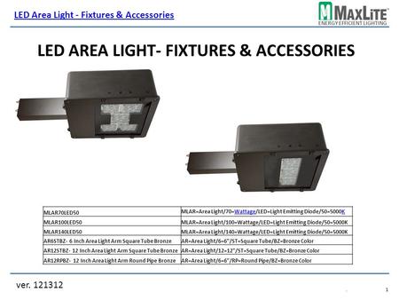 ENERGY EFFICIENT LIGHTING LED AREA LIGHT- FIXTURES & ACCESSORIES ver. 121312 LED Area Light - Fixtures & Accessories.1.1 MLAR70LED50 MLAR100LED50MLAR=Area.