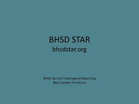 BHSD Service Tracking and Reporting Basic System Functions