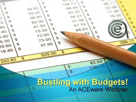 Bustling with Budgets! An ACEware Webinar. Budgeting our time Budget Builder vs Pocket Ledger Budget Builder anatomy Vocabulary Fees Per person charges.