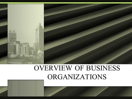 OVERVIEW OF BUSINESS ORGANIZATIONS. Introduction Sole Proprietorship Partnerships –General Partnership –Limited Partnership –Limited Liability Partnership.