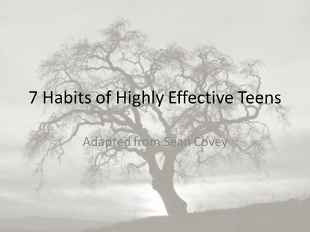 7 Habits of Highly Effective Teens Adapted from Sean Covey.