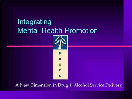 Integrating Mental Health Promotion A New Dimension in Drug & Alcohol Service Delivery.