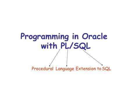 Programming in Oracle with PL/SQL ProceduralLanguageExtension toSQL.