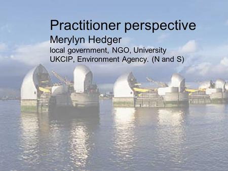 Practitioner perspective Merylyn Hedger local government, NGO, University UKCIP, Environment Agency. (N and S)