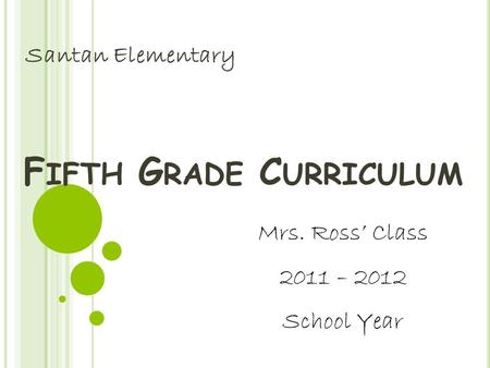 F IFTH G RADE C URRICULUM Santan Elementary Mrs. Ross’ Class 2011 – 2012 School Year.
