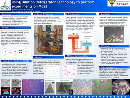 Using Dilution Refrigerator Technology to perform experiments on MoS2 Mateusz Zuba, Chen, Yung-Fu, State University of New York at Oswego  Motivation.