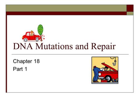 DNA Mutations and Repair Chapter 18 Part 1. Gene Mutations and Repair  Nature of mutations  Causes of mutations  Study of mutations  DNA repair.