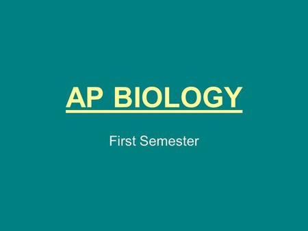 AP BIOLOGY First Semester. Biochemistry Water Chemical structure Importance of.