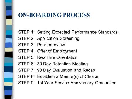 ON-BOARDING PROCESS STEP 1: Setting Expected Performance Standards