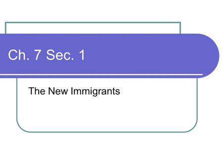 Ch. 7 Sec. 1 The New Immigrants.