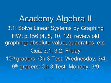 Academy Algebra II 3.1: Solve Linear Systems by Graphing