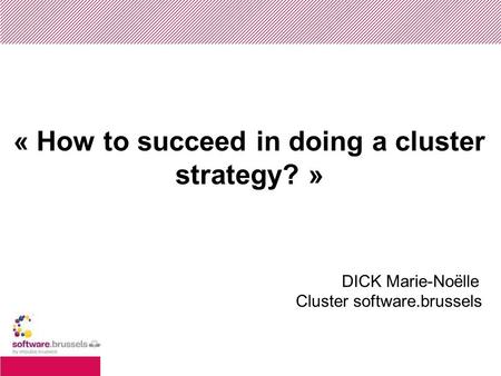 « How to succeed in doing a cluster strategy? » DICK Marie-Noëlle Cluster software.brussels.