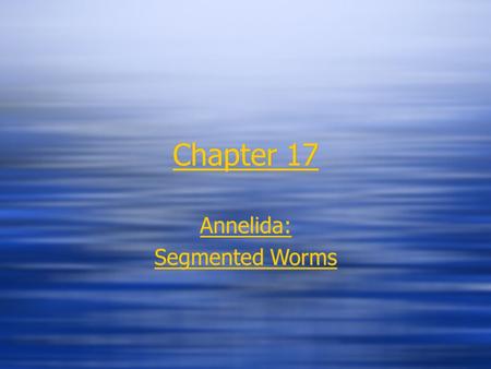Chapter 17 Annelida: Segmented Worms Annelida: Segmented Worms.