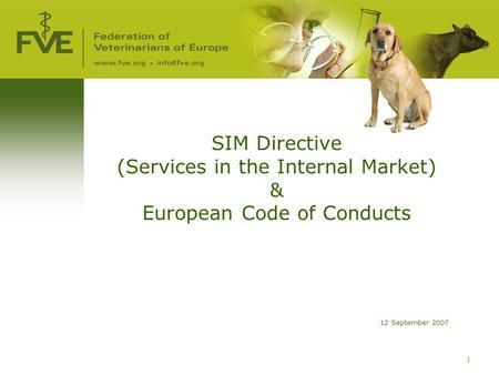 1 SIM Directive (Services in the Internal Market) & European Code of Conducts 12 September 2007.