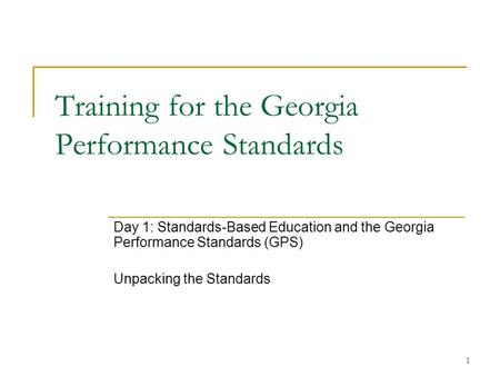 Training for the Georgia Performance Standards