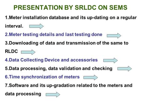 1.Meter installation database and its up-dating on a regular interval. 2.Meter testing details and last testing done 3.Downloading of data and transmission.