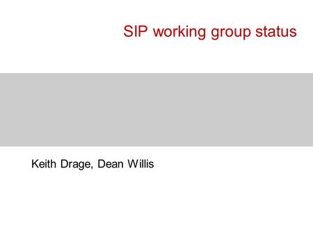 SIP working group status Keith Drage, Dean Willis.