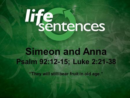 Simeon and Anna Psalm 92:12-15; Luke 2:21-38 “They will still bear fruit in old age.”