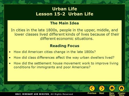 Urban Life Lesson 15-2 Urban Life