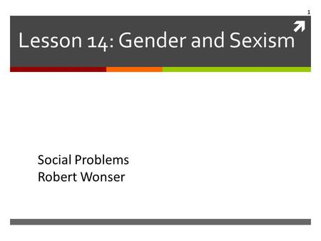  Lesson 14: Gender and Sexism Social Problems Robert Wonser 1.