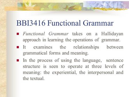 BBI3416 Functional Grammar