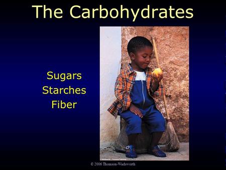 © 2006 Thomson-Wadsworth The Carbohydrates Sugars Starches Fiber.