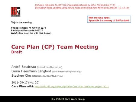 Care Plan (CP) Team Meeting Draft