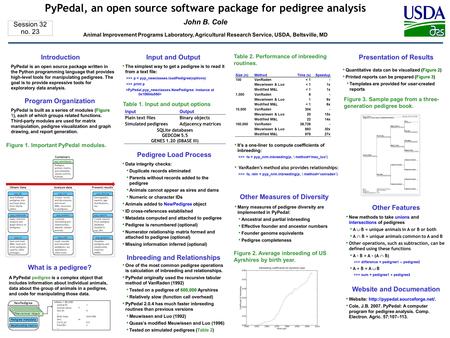 PyPedal, an open source software package for pedigree analysis John B. Cole Animal Improvement Programs Laboratory, Agricultural Research Service, USDA,