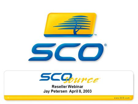 1 Reseller Webinar Jay Petersen April 8, 2003. Slide 2 Announcing the creation of… A new organization in SCO with the charter to create new licensing.