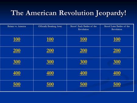 The American Revolution Jeopardy!