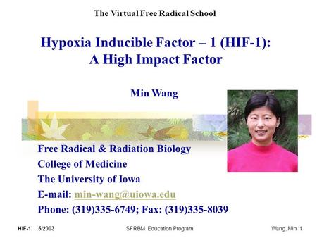 Hypoxia Inducible Factor – 1 (HIF-1): A High Impact Factor Free Radical & Radiation Biology College of Medicine The University of Iowa