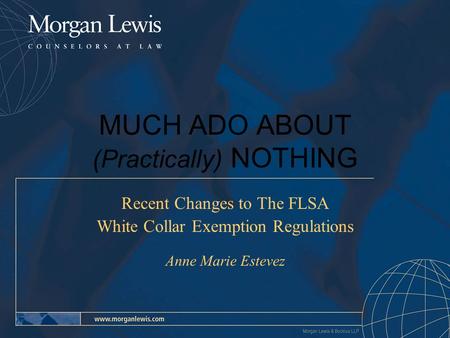 MUCH ADO ABOUT (Practically) NOTHING Recent Changes to The FLSA White Collar Exemption Regulations Anne Marie Estevez.
