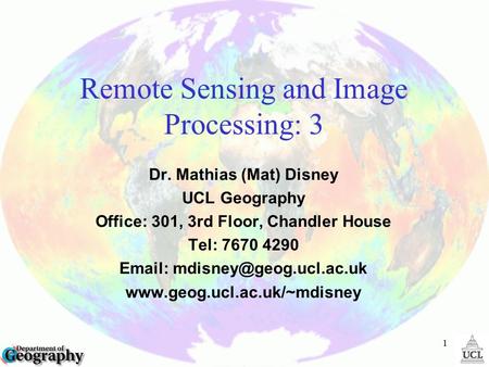 Remote Sensing and Image Processing: 3