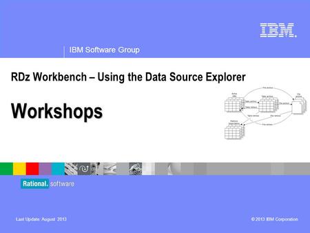 ® IBM Software Group © 2013 IBM CorporationLast Update: August 2013 Workshops RDz Workbench – Using the Data Source Explorer Workshops.