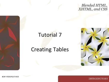 INTRODUCTORY Tutorial 7 Creating Tables. XP New Perspectives on Blended HTML, XHTML, and CSS2 Objectives Discern the difference between data tables and.