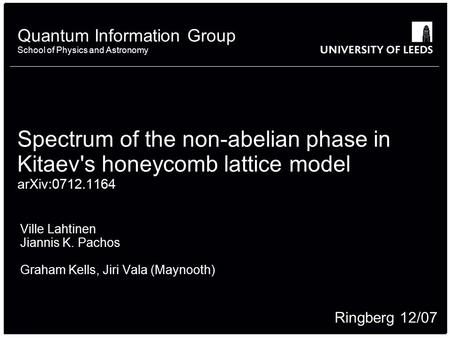 School of something FACULTY OF OTHER Quantum Information Group School of Physics and Astronomy Spectrum of the non-abelian phase in Kitaev's honeycomb.