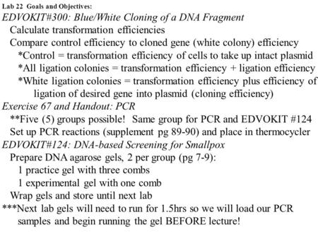 EDVOKIT#300: Blue/White Cloning of a DNA Fragment