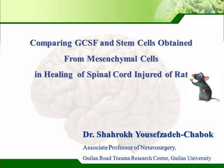 LOGO Dr. Shahrokh Yousefzadeh-Chabok Associate Professor of Neurosurgery, Guilan Road Trauma Research Center, Guilan University Comparing GCSF and Stem.