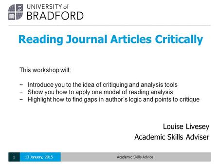 Reading Journal Articles Critically