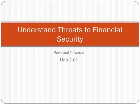 Personal Finance Unit 2.02 Understand Threats to Financial Security.