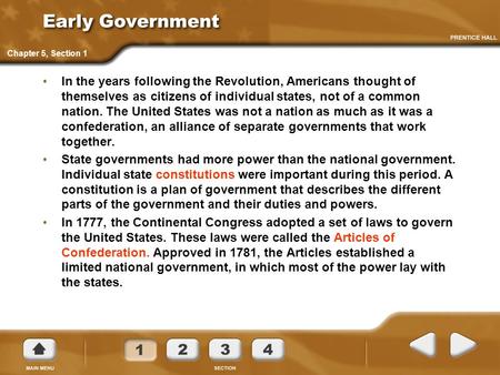 Early Government Chapter 5, Section 1